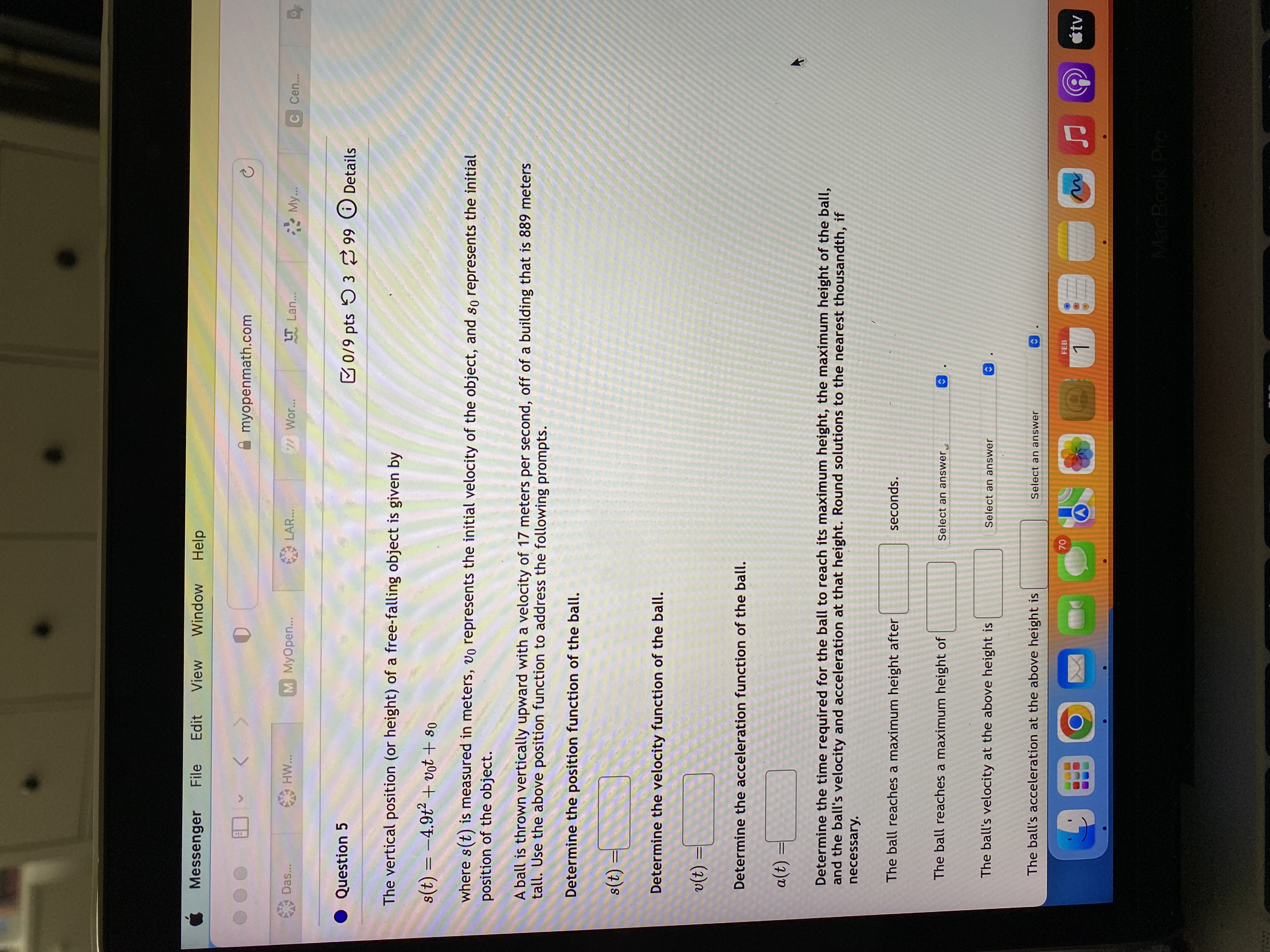 answer The object's acceleration at t = 1 is Select an answer