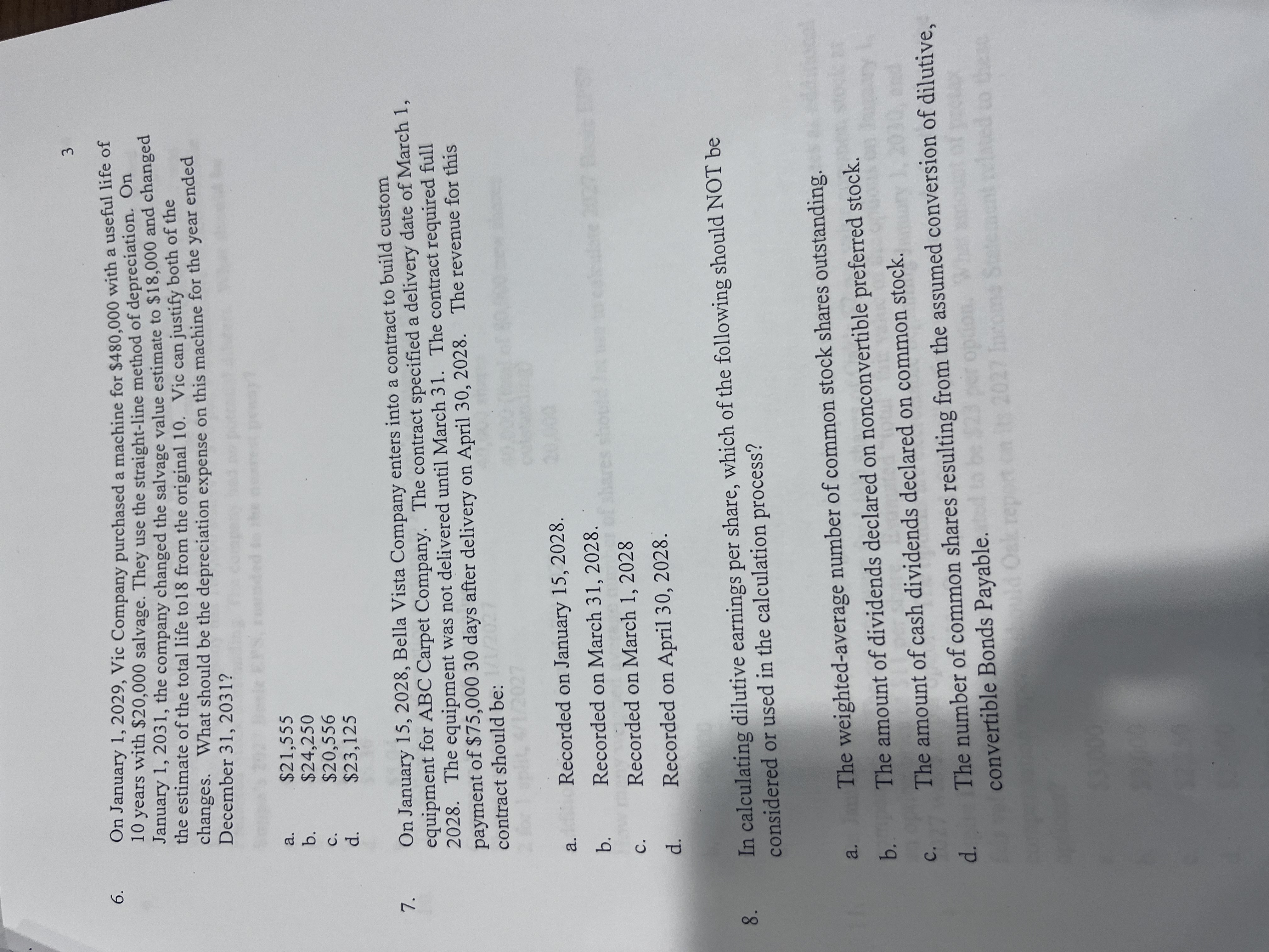 3 6. On January 1,2029, Vic Company purchased a machine for