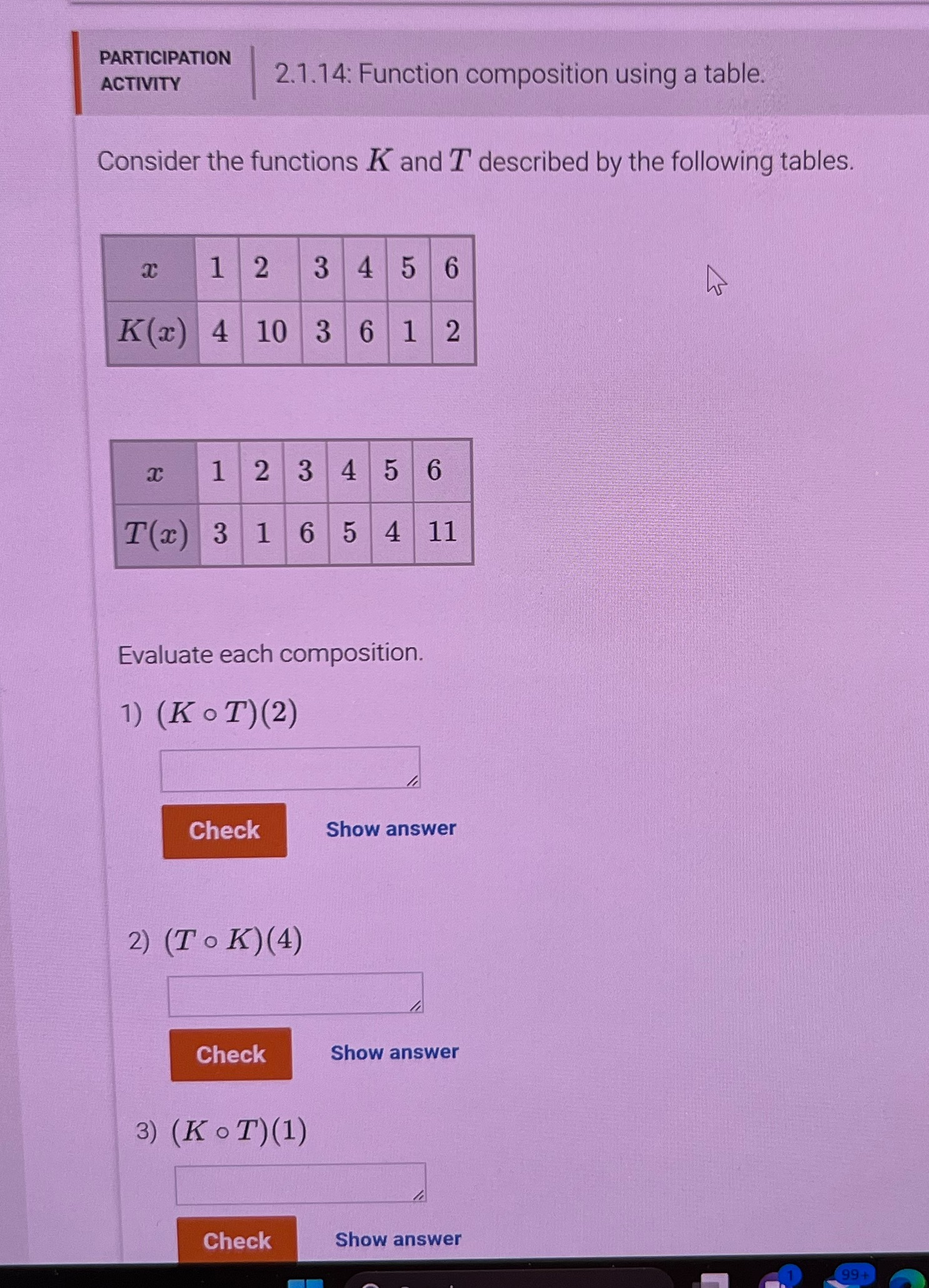 K and T described by the following tables. 1 2 3 4