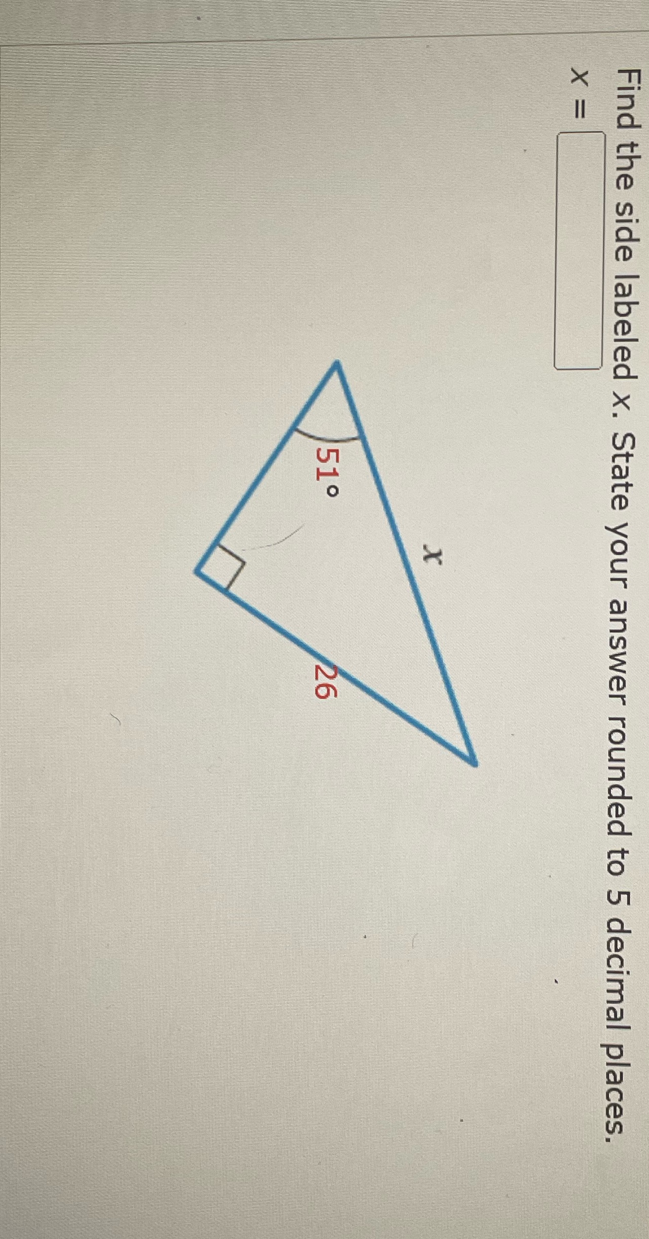  Find the side labeled x. State your answer rounded to 5