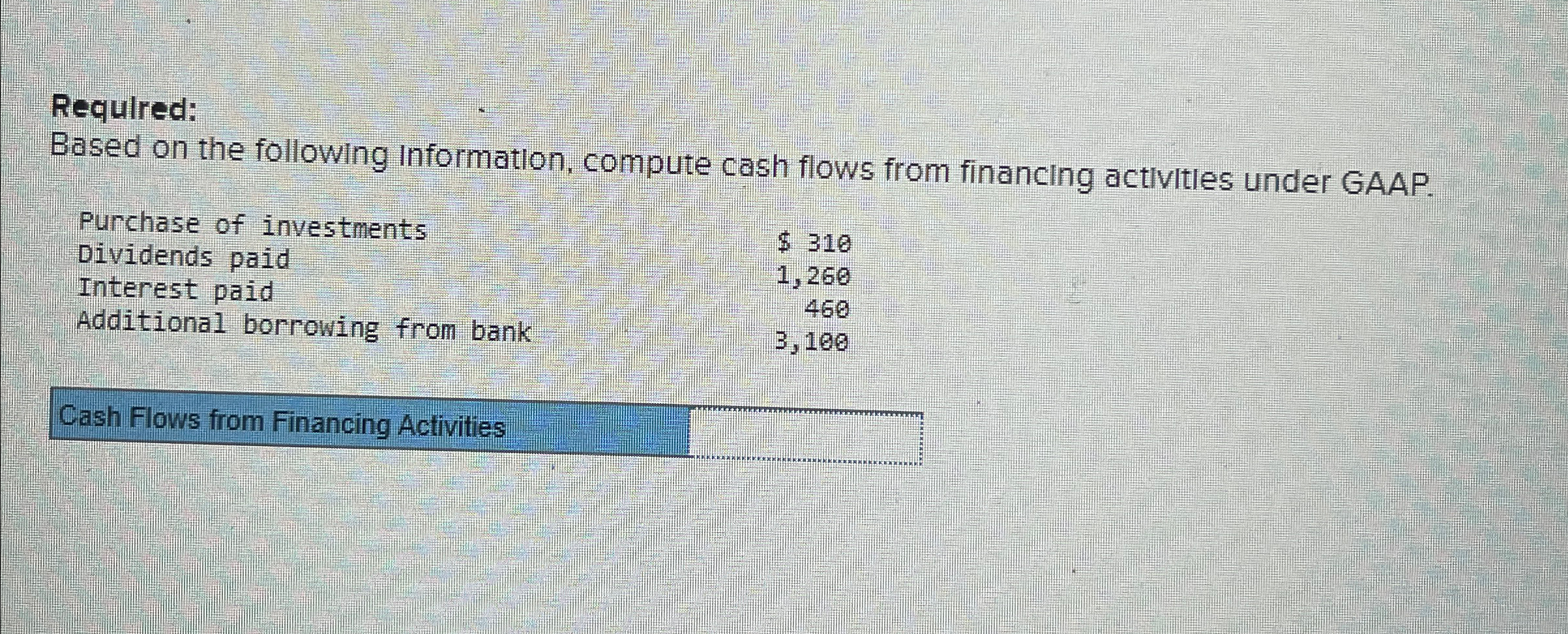 activitles under GAAP. \table[[Purchase of investments,$310 