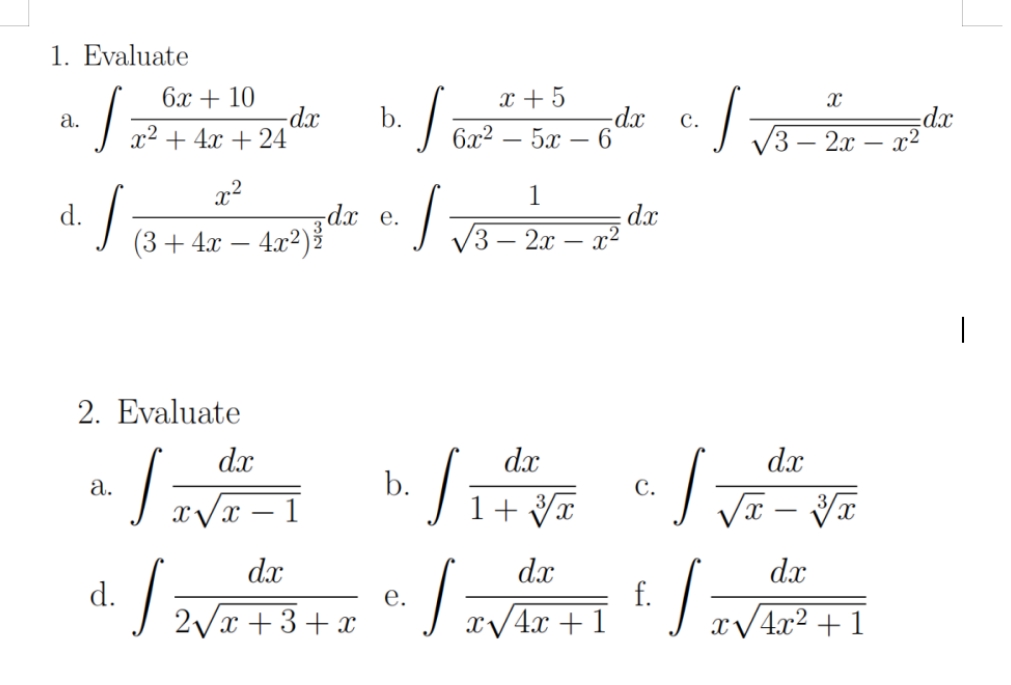 a. / b. dx c. dx 2 + 4x + 24 6x2