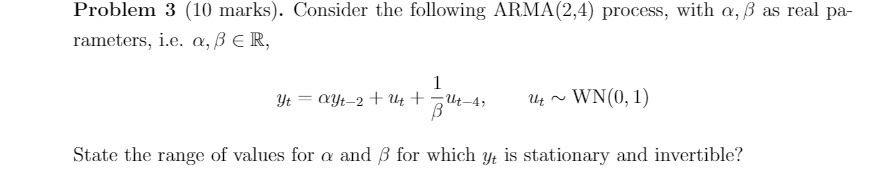  Problem 3 (10 marks). Consider the following ARMA(2,4) process, with a,