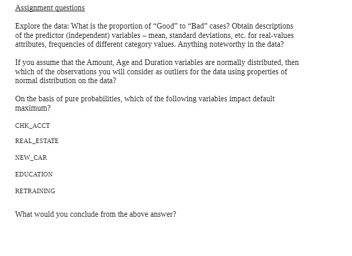 to \"Bad\" cases? Obtain descriptions of the predictor (independent) variables mean, standard