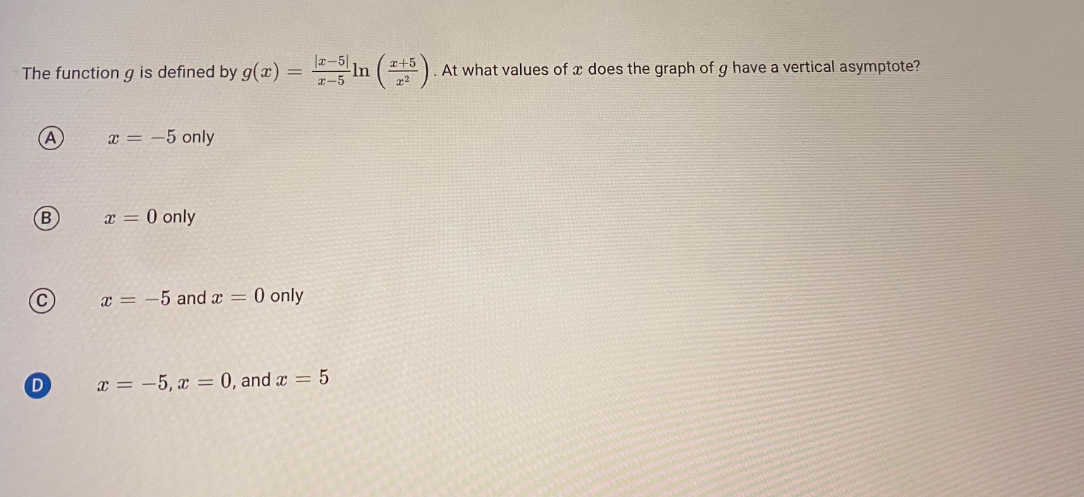 The function g is defined by g(a) =- -In 2+5 x-5