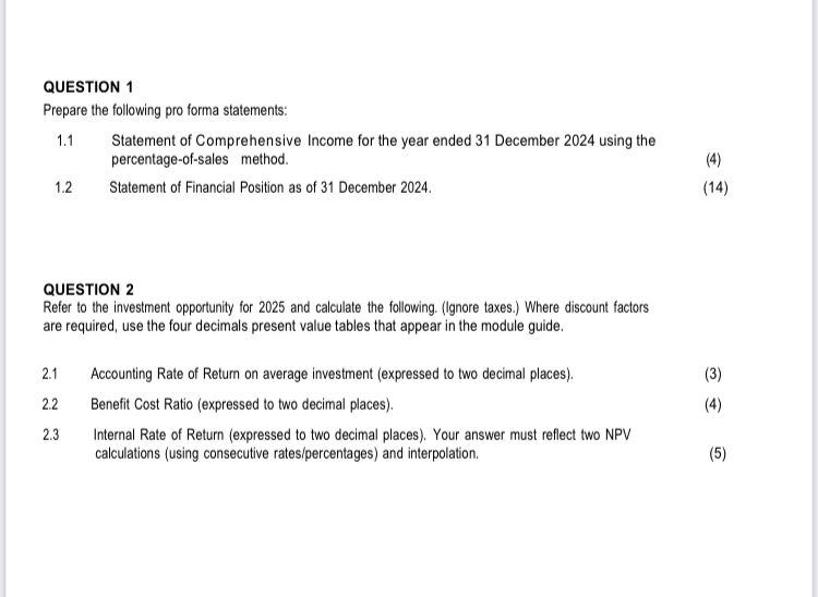  Read the following case study and answer the questions: FINANCIAL PROJECTIONS
