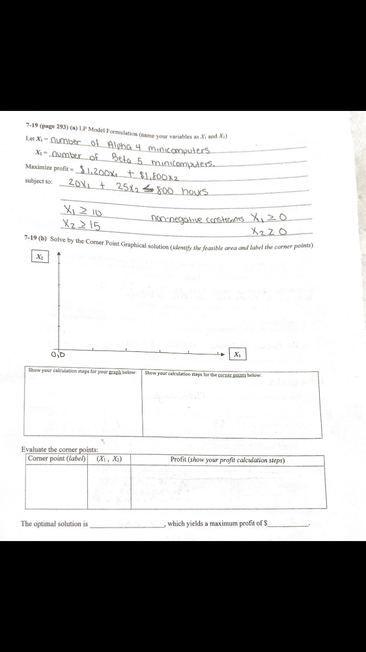  7-19 (b) Solve by the Corner Point Graphical solution (identify the