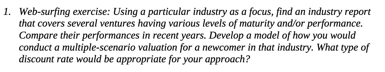  1. Web-surfing exercise: Using a particular industry as a focus, find