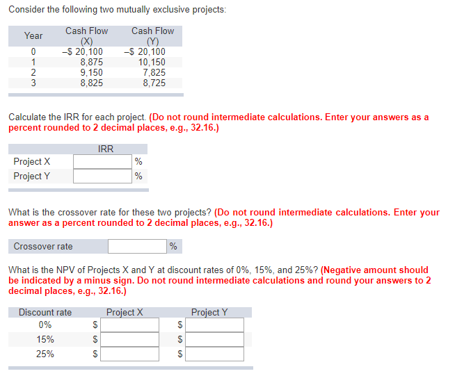 Consider the following two mutually exclusive projects Year 3 Cash Flow -s