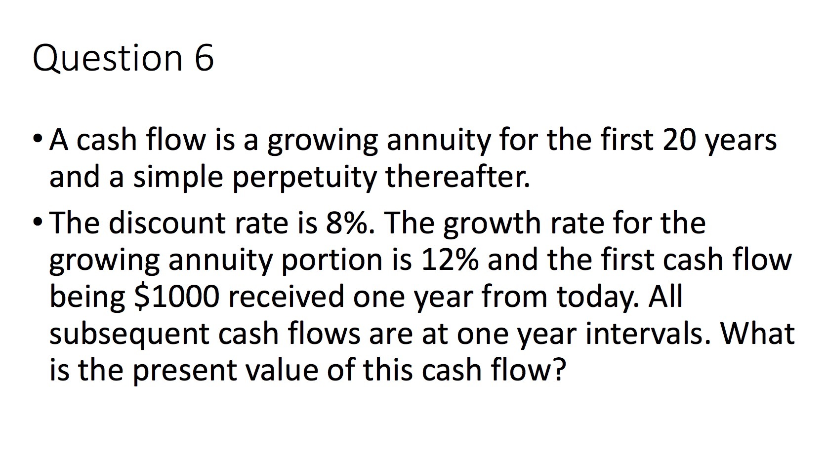 the first 20 years and a simple perpetuity thereafter. The discount rate