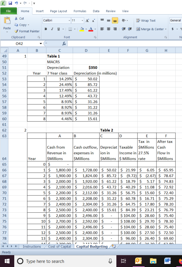 2. Should the project be accepted? File Home Insert Page Layout Formulas