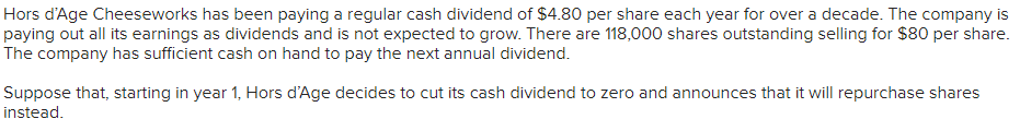 Hors dAge Cheeseworks has been paying a regular cash dividend of $4.80