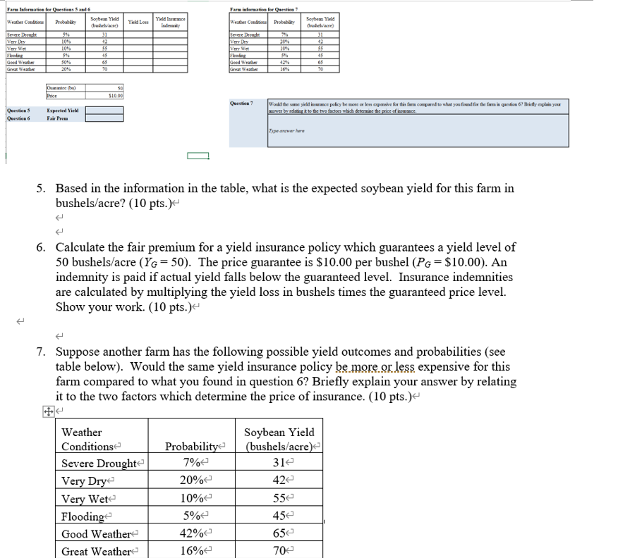 the expected soybean yield for this farm in bushels/acre? (10 pts.)e Calculate