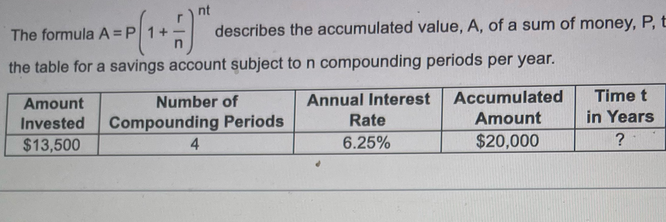 nt The formula A = P | 1+ describes the accumulated