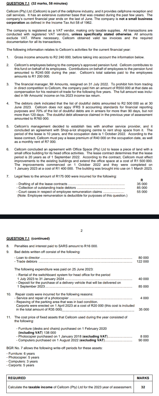 QUESTION 7.1(32 marks, 58 minutes) Cellcom (Pty) Ltd (Cellcom) is part