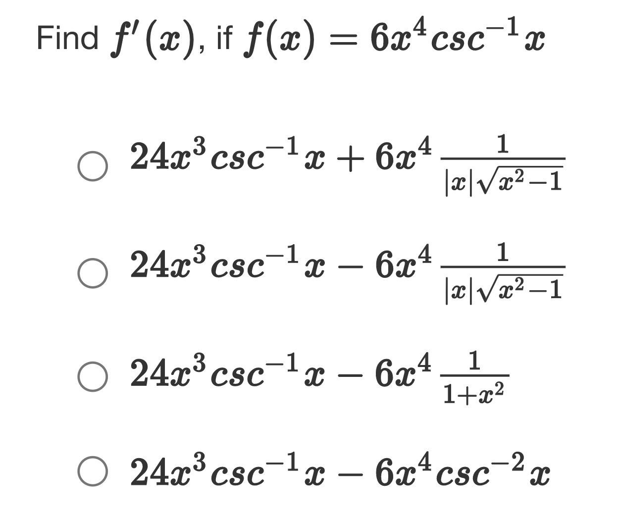 Find f' (c), if f (c) = 6c4 c 6c4 c 6c4