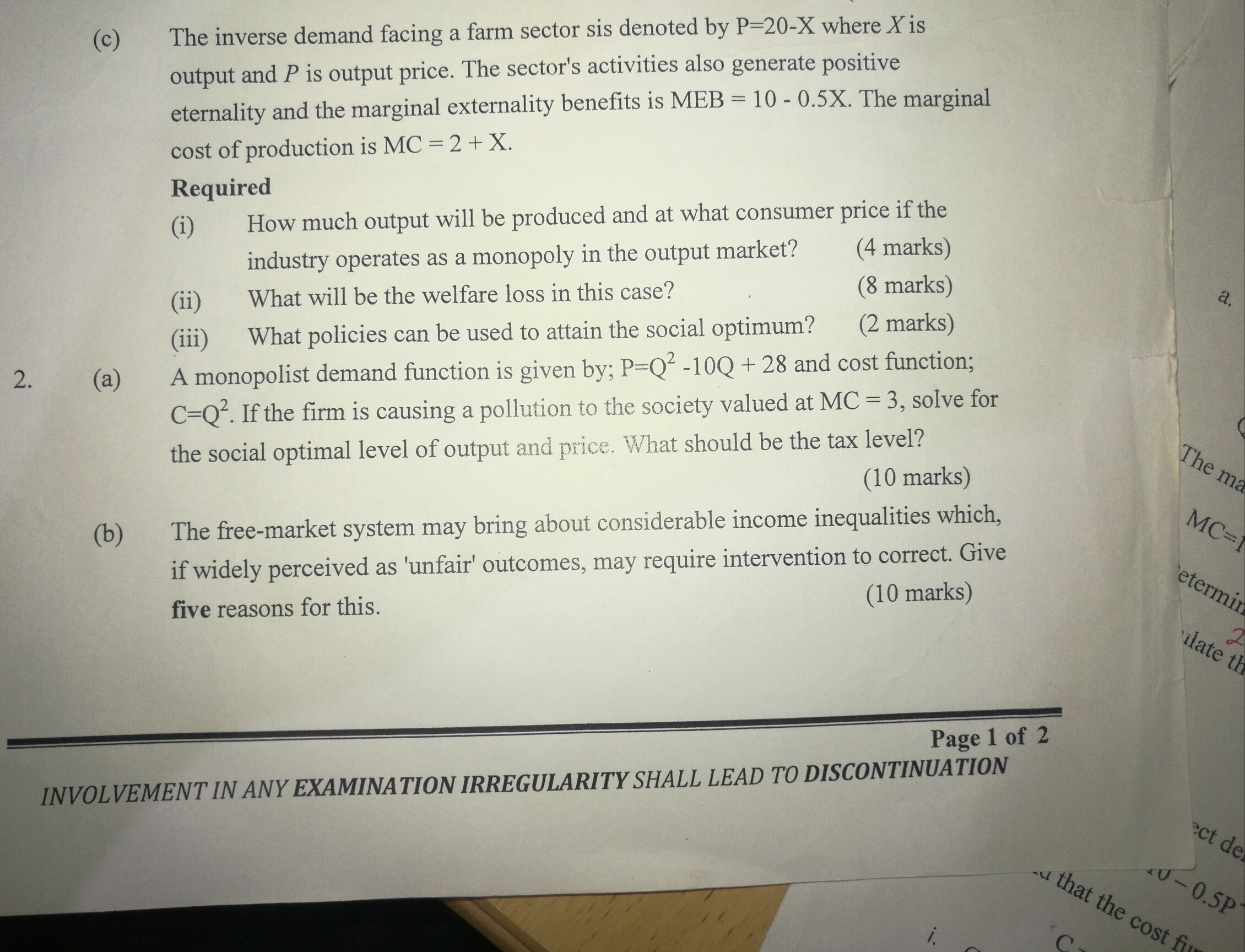 EAE 313: PUBLIC FINANCEQ, c) & 2. a) & b) (c