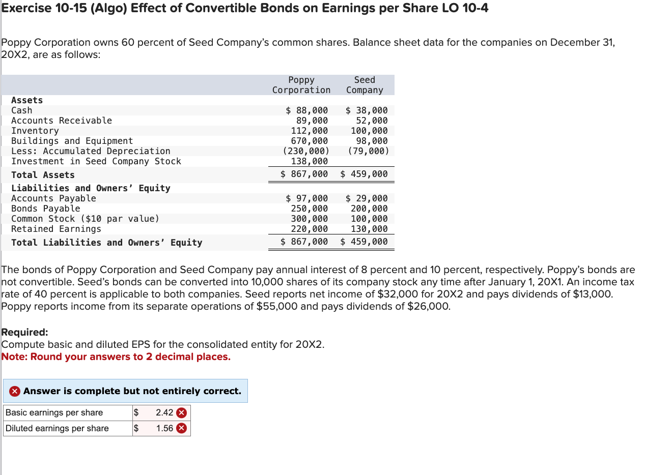 10-4 Poppy Corporation owns 60 percent of Seed Companys common shares. Balance