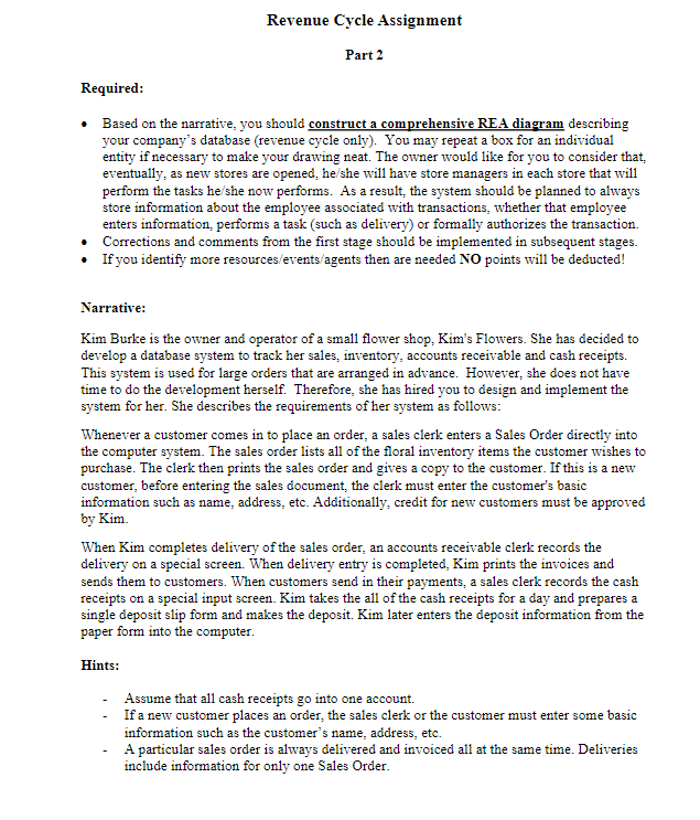  Part 2 Required: Based on the narrative, you should construct a