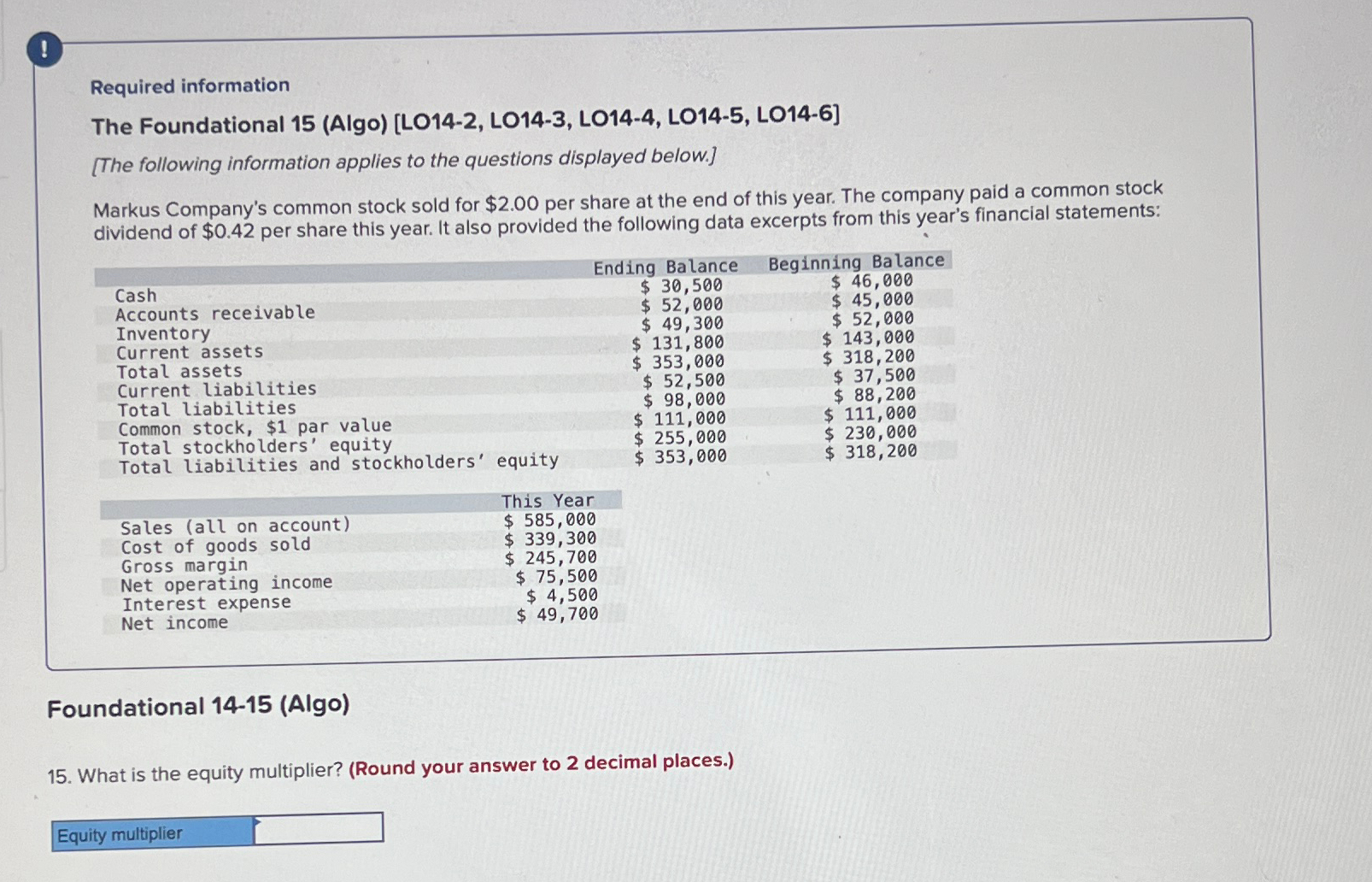  1 Required information The Foundational 15(Algo)[LO14-2, LO14-3, LO14-4, LO14-5, LO14-6] [The
