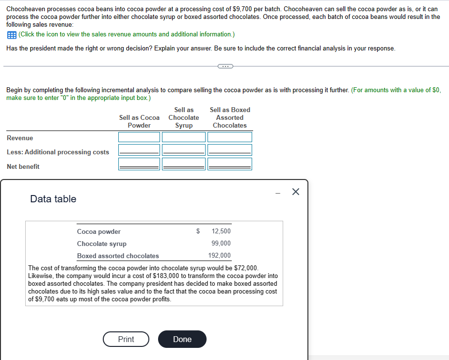 of $9,700 per batch. Chocoheaven can sell the cocoa powder as is,