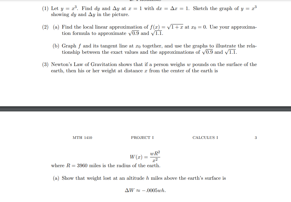 + f'(a)(x - a). (2) L(x) is called the Linear Approximation of