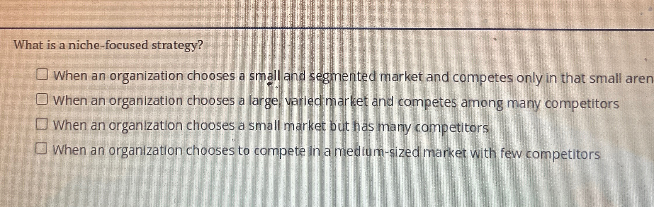 What is a niche-focused strategy? When an organization chooses a small