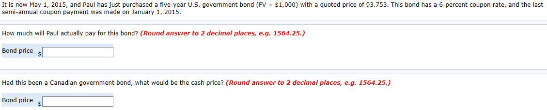 as to what they mean by cash price for a Canadian bond
