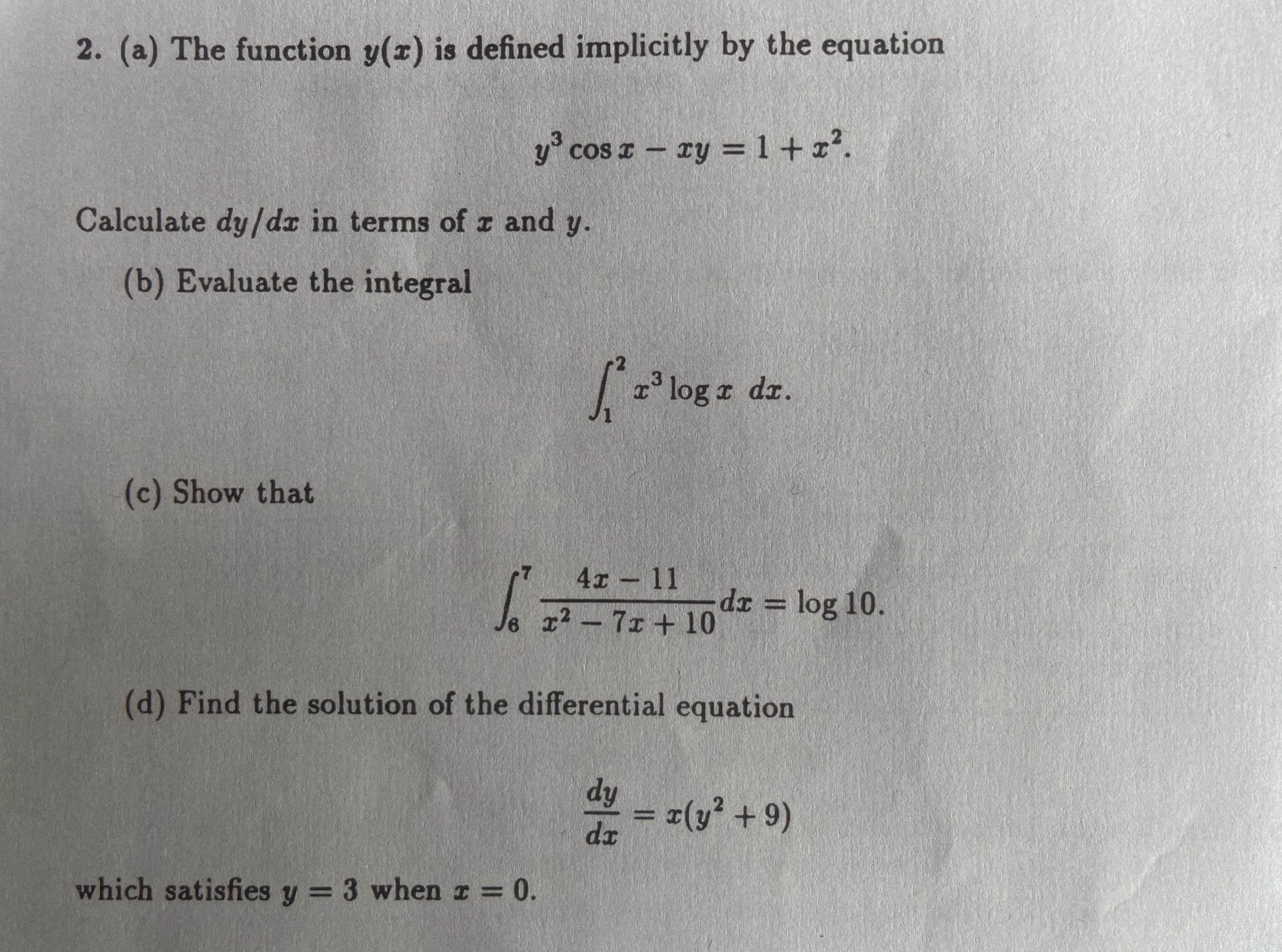 y cos I - ry = 1+x2. Calculate dy /dr in terms