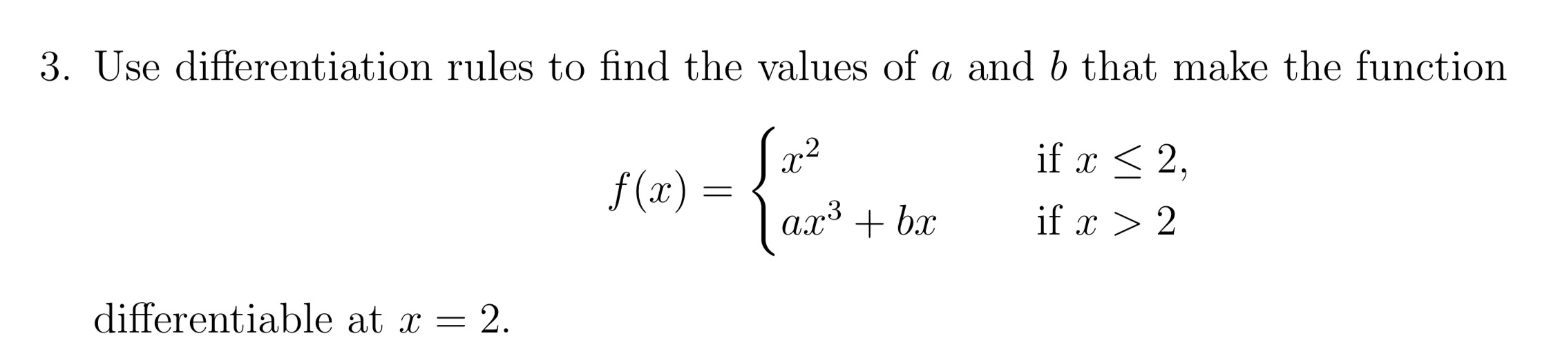 the values of a and b that make the function 2-2 f