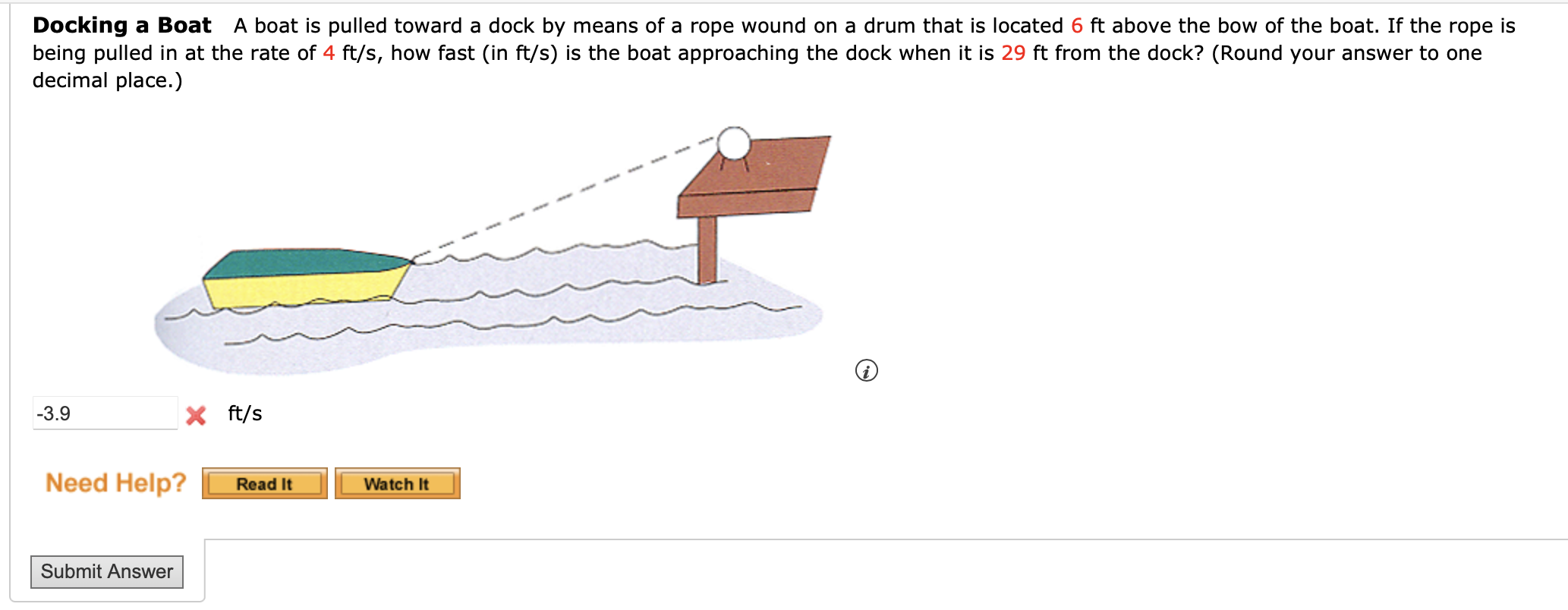  Docking a Boat A boat is pulled toward a dock by