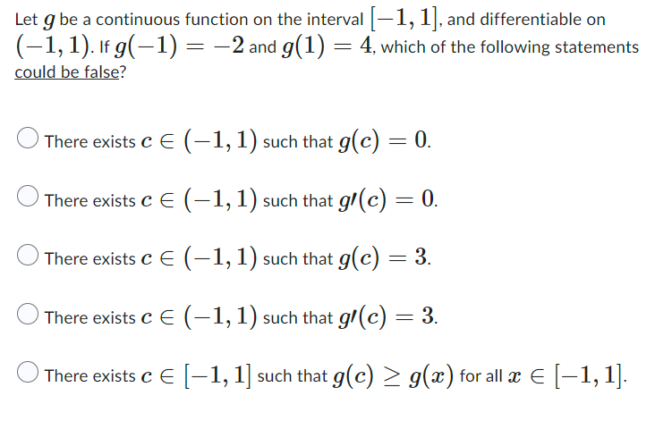  Let 9 be a continuous function on the interval [ 1,