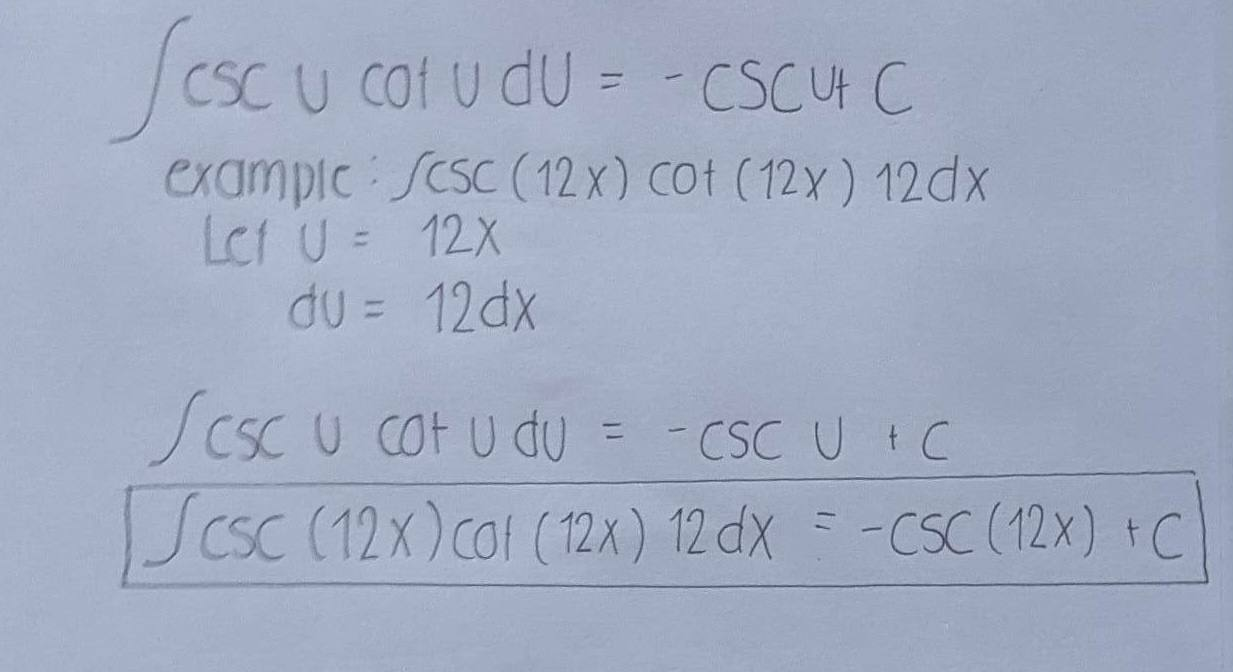  CSC U cot udu = - CSCut C example : Sesc