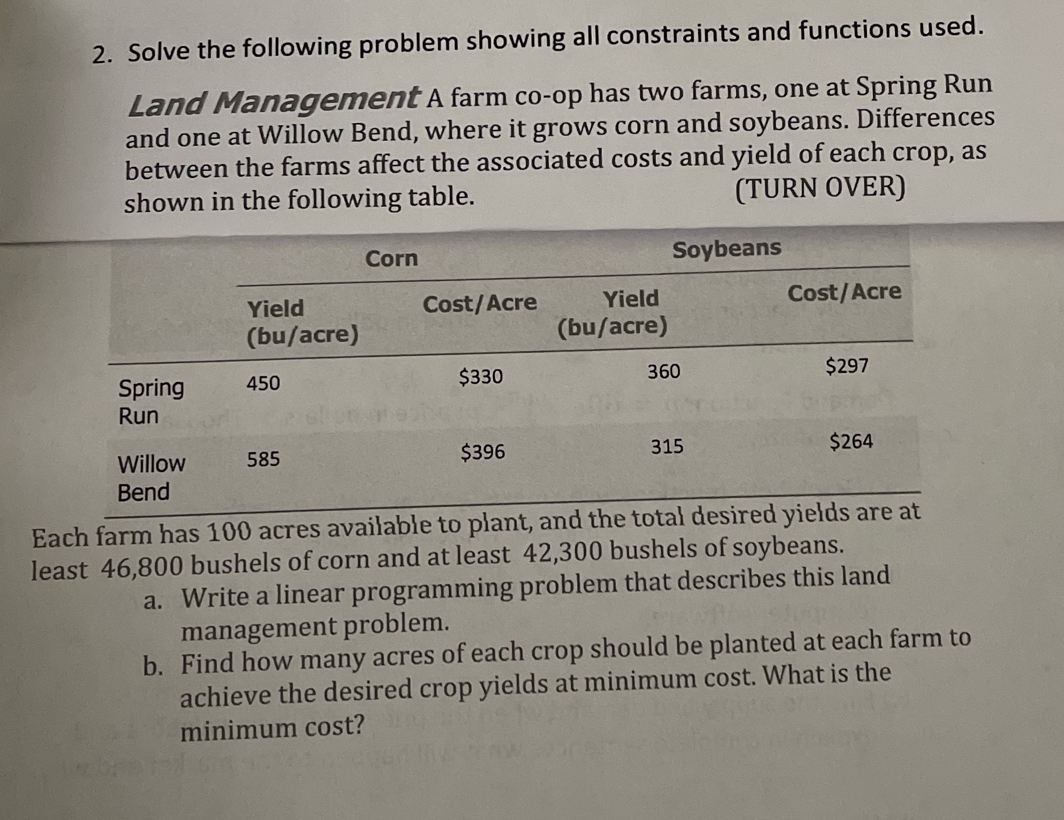 question 2 please a-b 2. Solve the following problem showing all