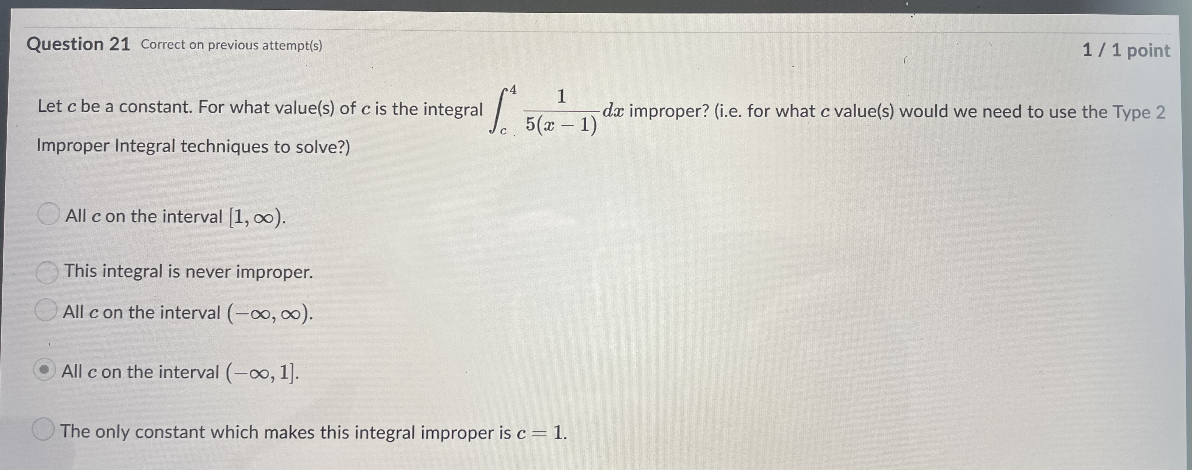 Question 21 Correct on previous attempt(s) 1 / 1 point 4
