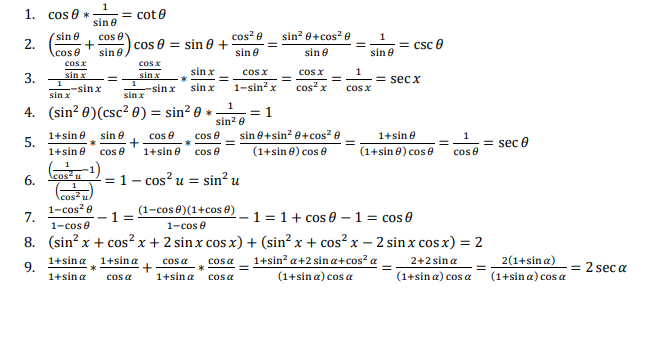 Ising cos2 g Sin g COS X Isin2 x csc9 Sin 9