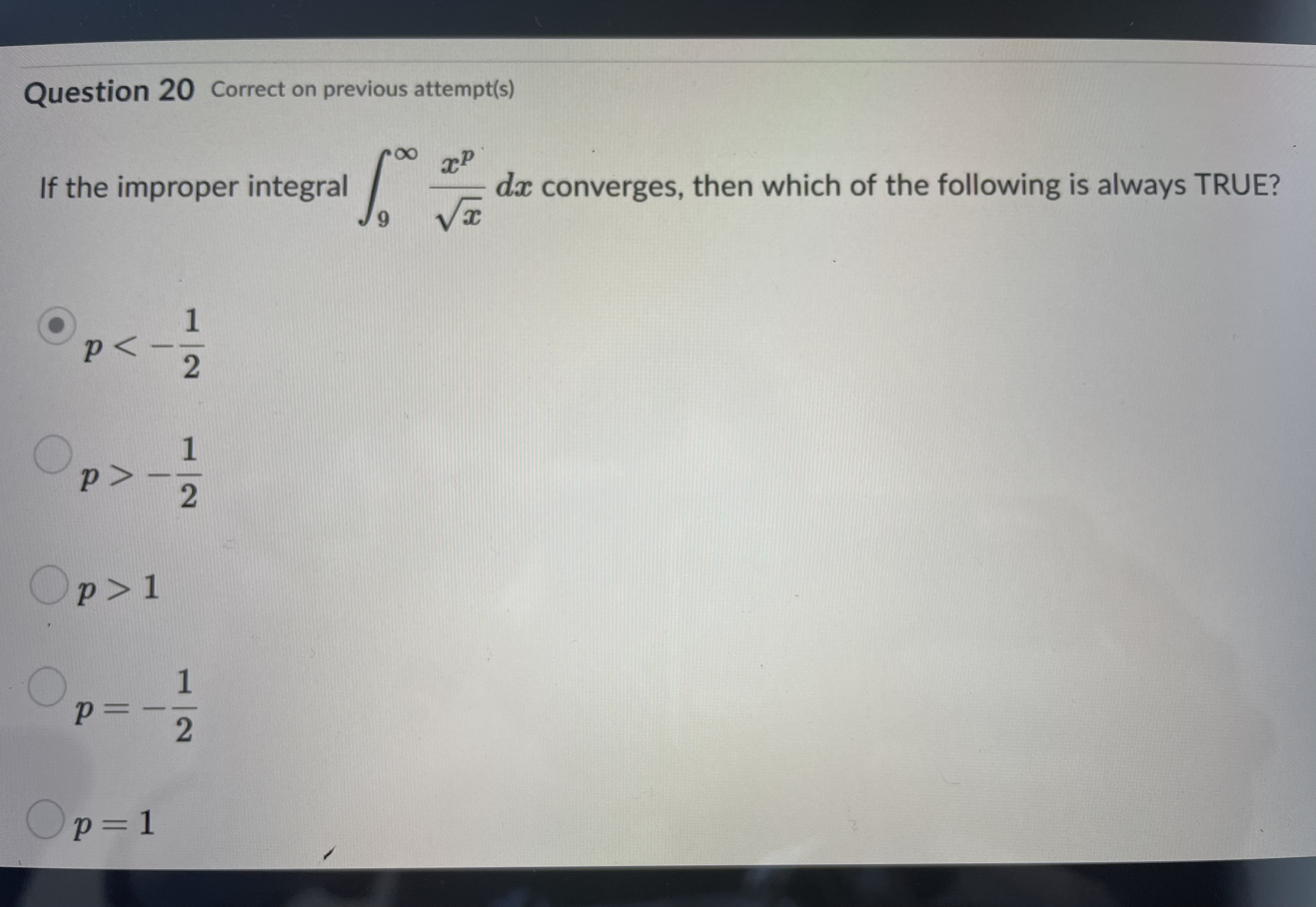 the interval (-co, 1]. The only constant which makes this integral improper