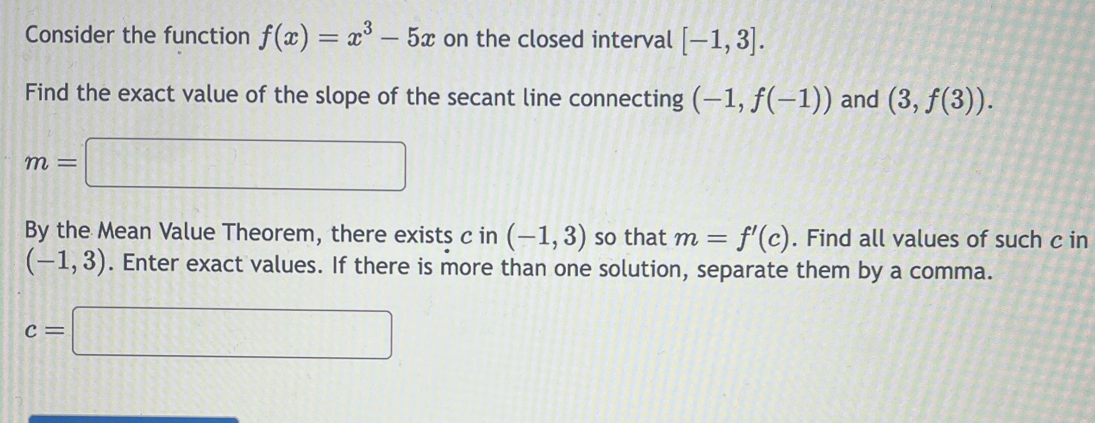 Consider the function f(a) = a - 5x on the closed