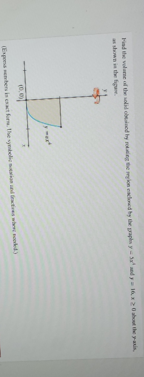 the region enclosed by the graphs y - 5x" and y =