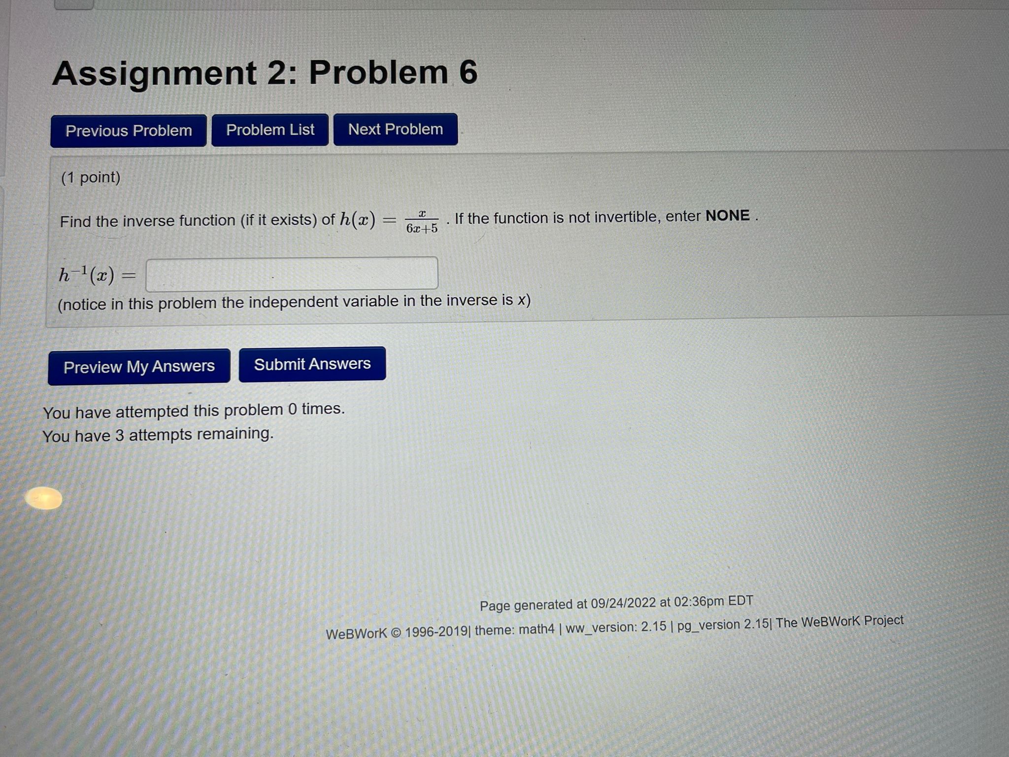  Assignment 2: Problem 6 Previous Problem Problem List Next Problem (1