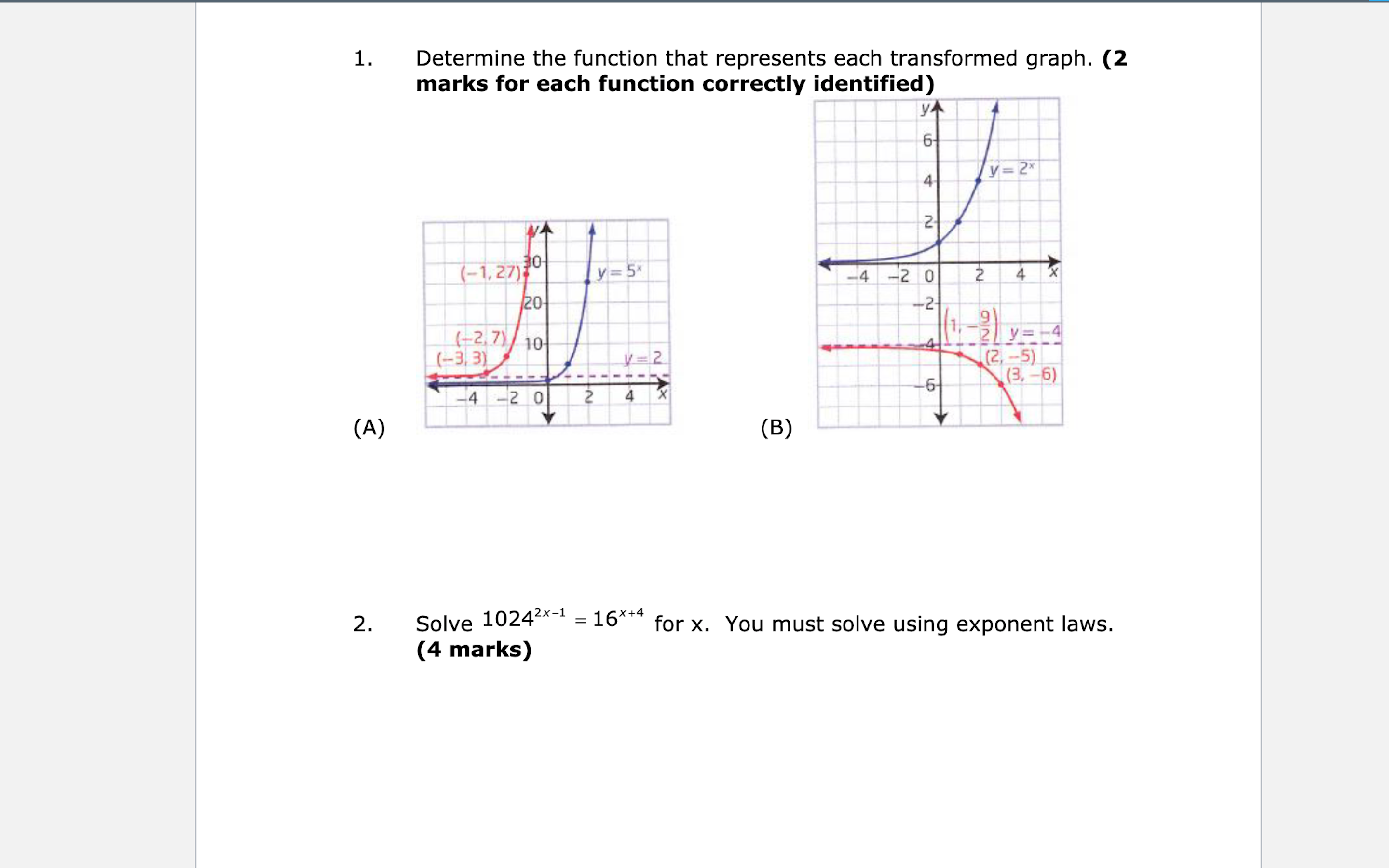  1. Determine the function that represents each transformed graph. (2 marks