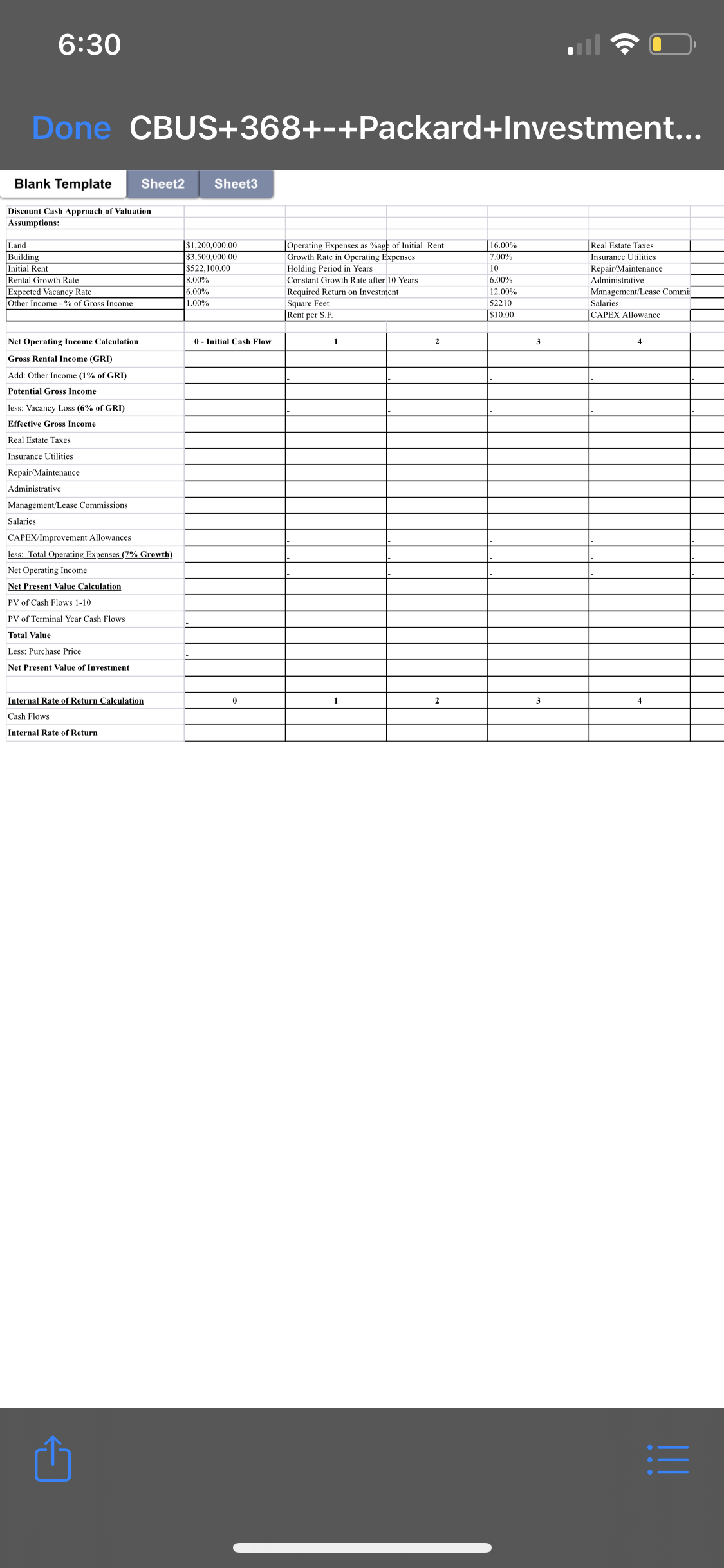 Project Assumptions: Land $1,200,000.00 Operating Expenses (oage of Initial Rent) 16.00% Real