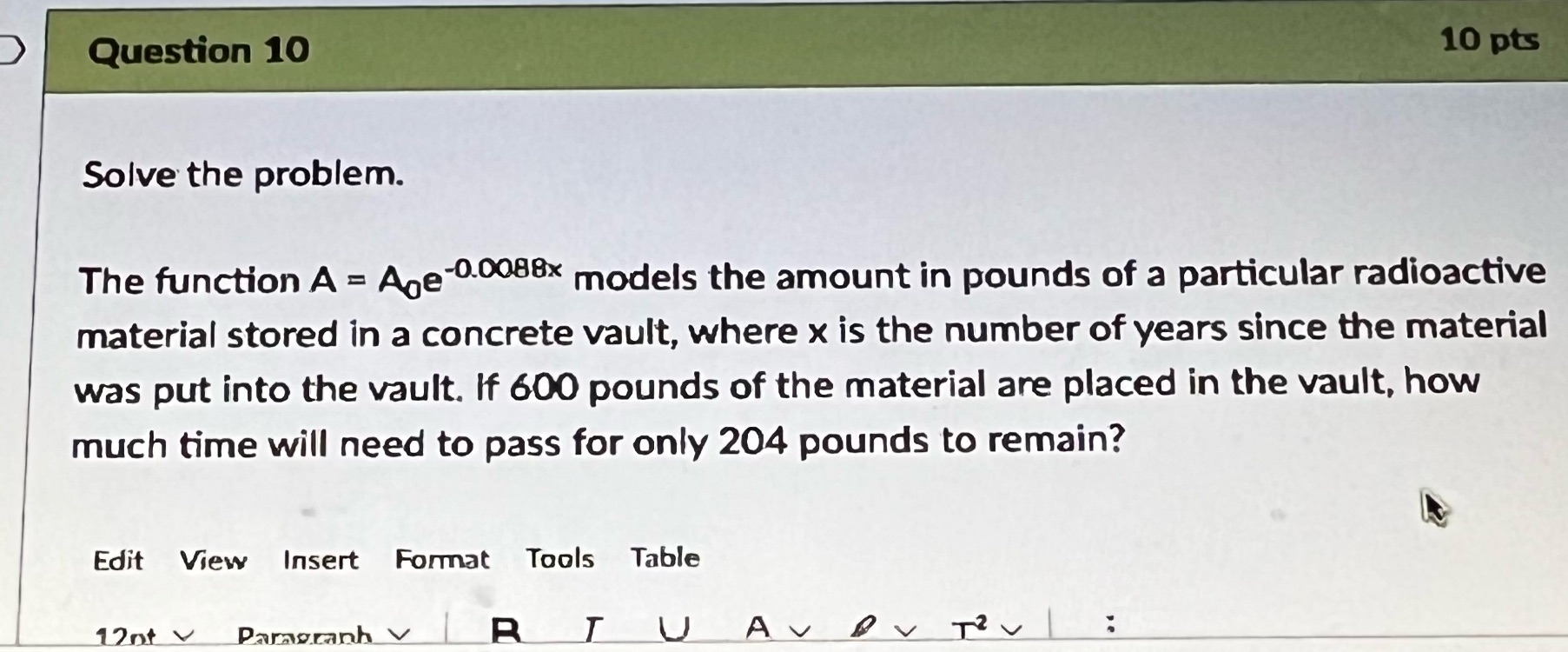 in pounds of a particular radioactive material stored in a concrete vault,