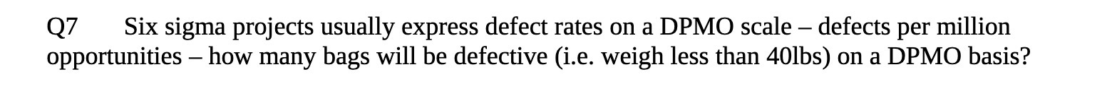 scale defects per million opportunities how many bags will be defective (i.e.