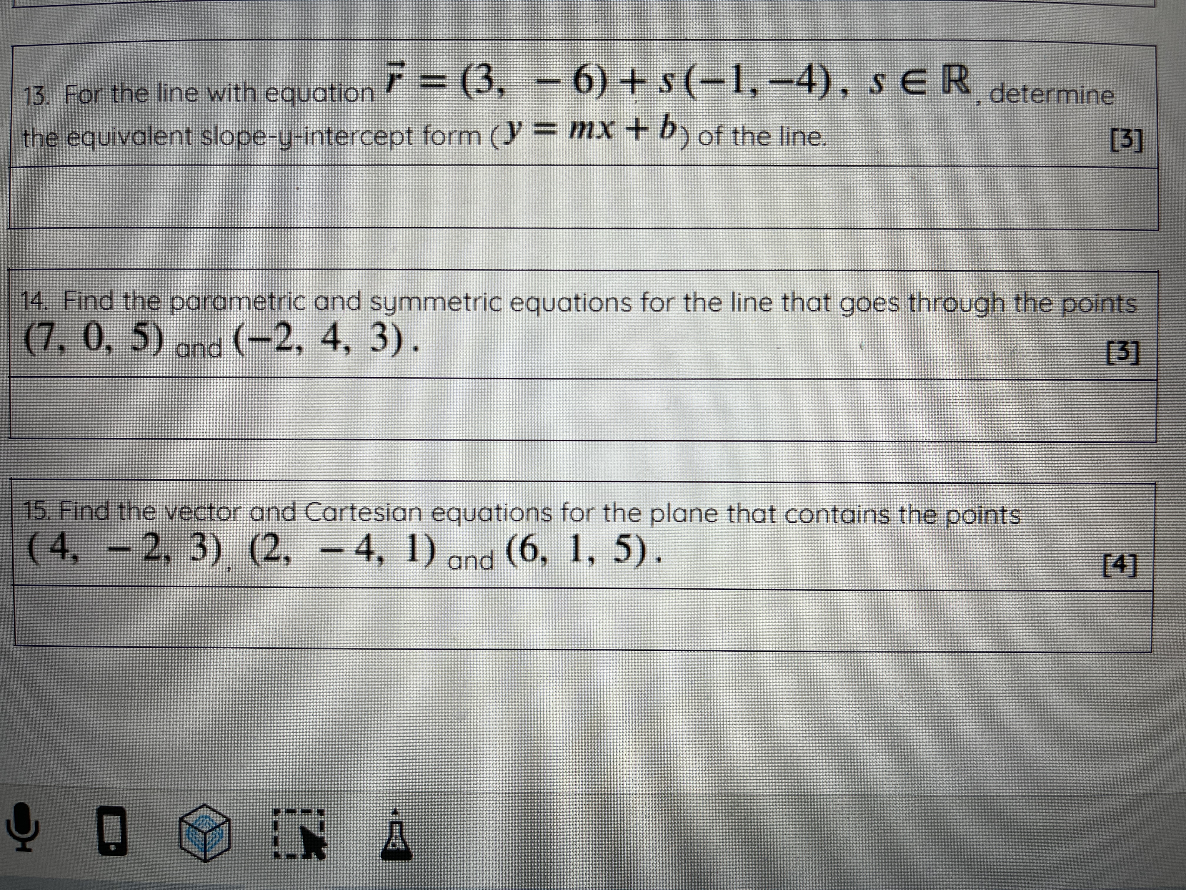  15. For the line with equation , = (3, - 6)