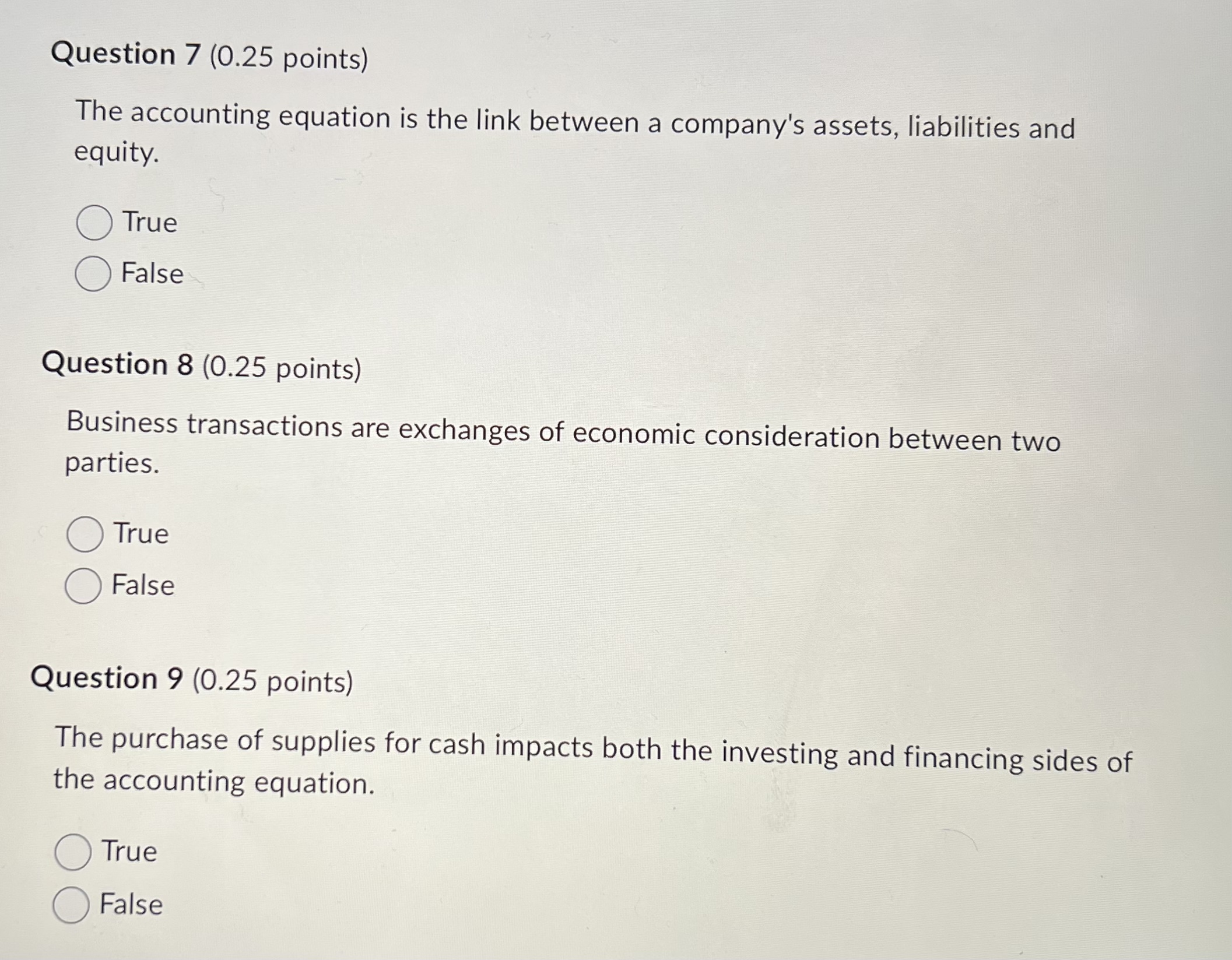 points) The purchase of supplies for cash impacts both the investing and