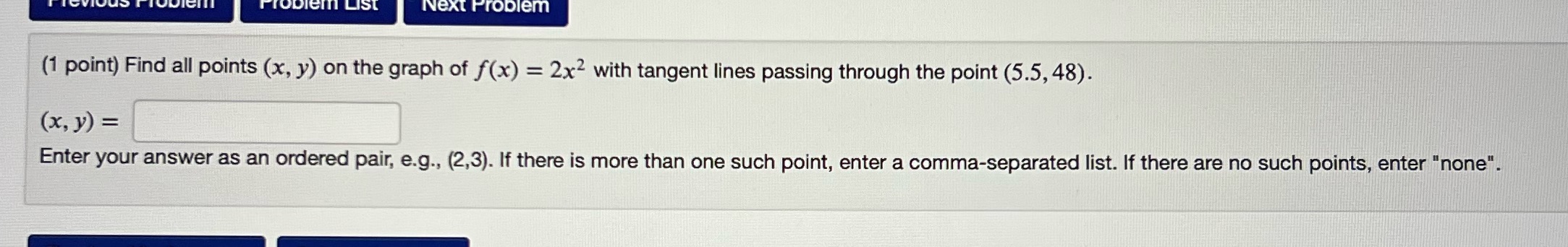 the graph of f(x) = 2x2 with tangent lines passing through the