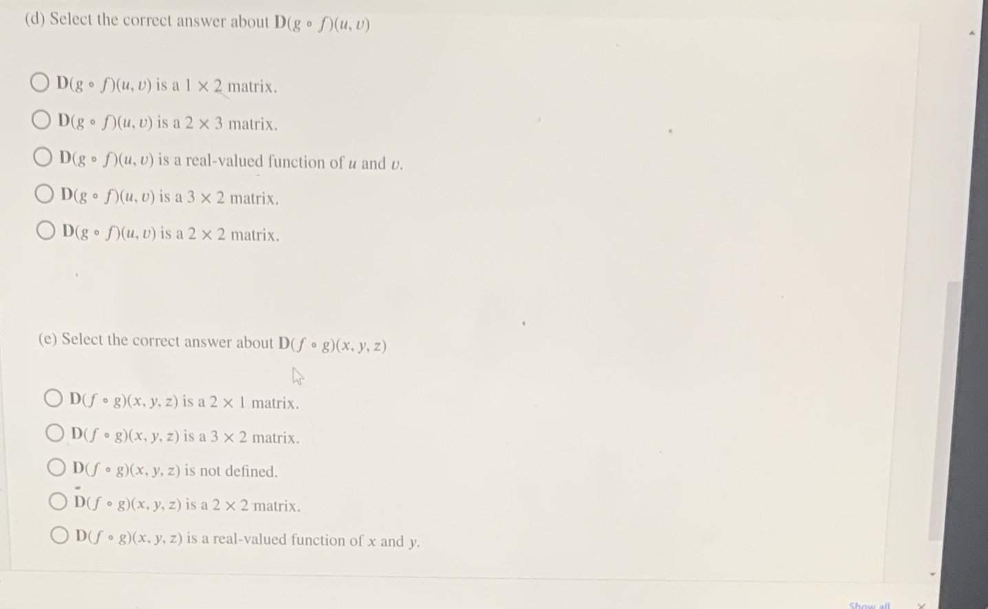  this is vector calculus (d) Select the correct answer about D(g