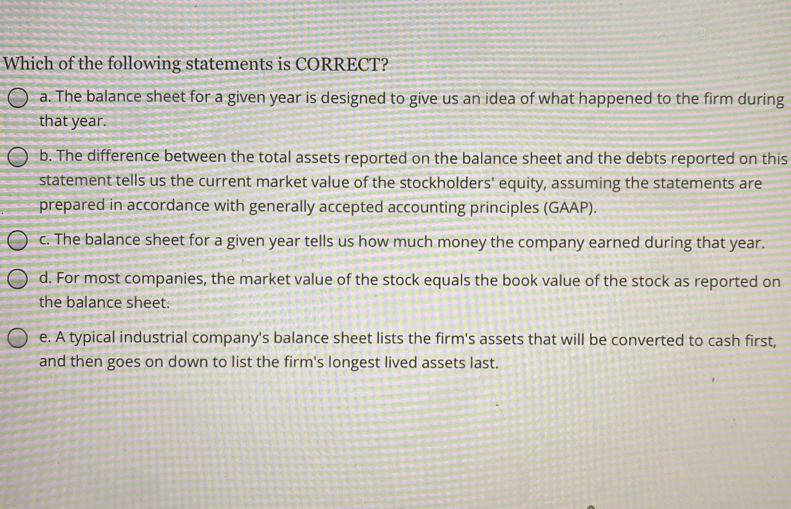 balance sheet for a given year is designed to give us an