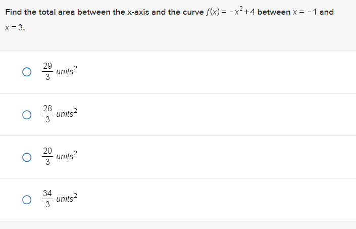 X = 3. Find the total area between the x-axis and
